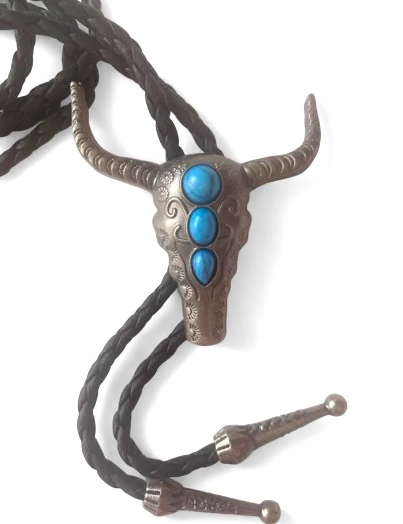 Western Style Bolo Tie Pewter-Tone Bulls Head – photo 5