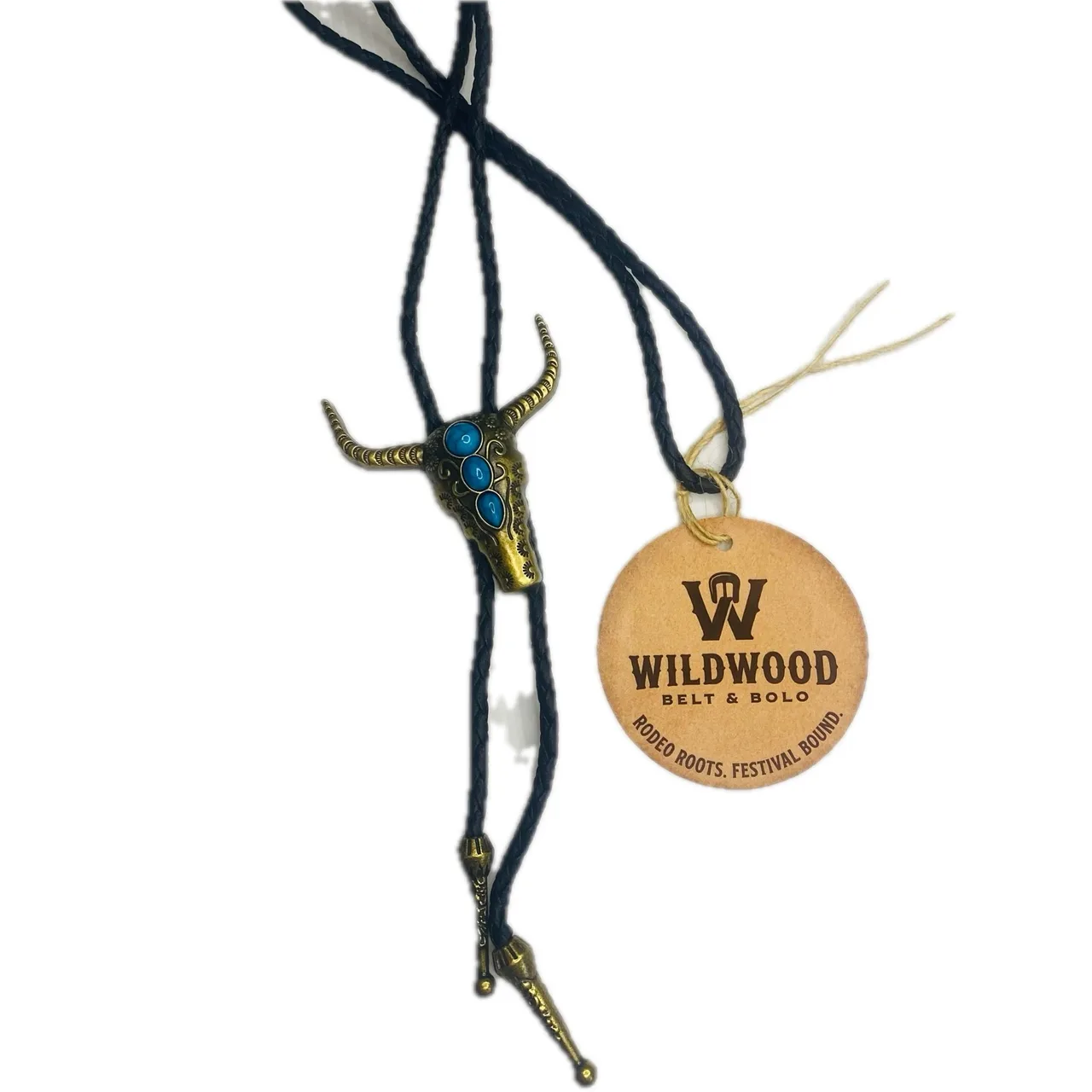 Western Style Bolo Tie Old Gold-Tone Bulls Head – photo 3