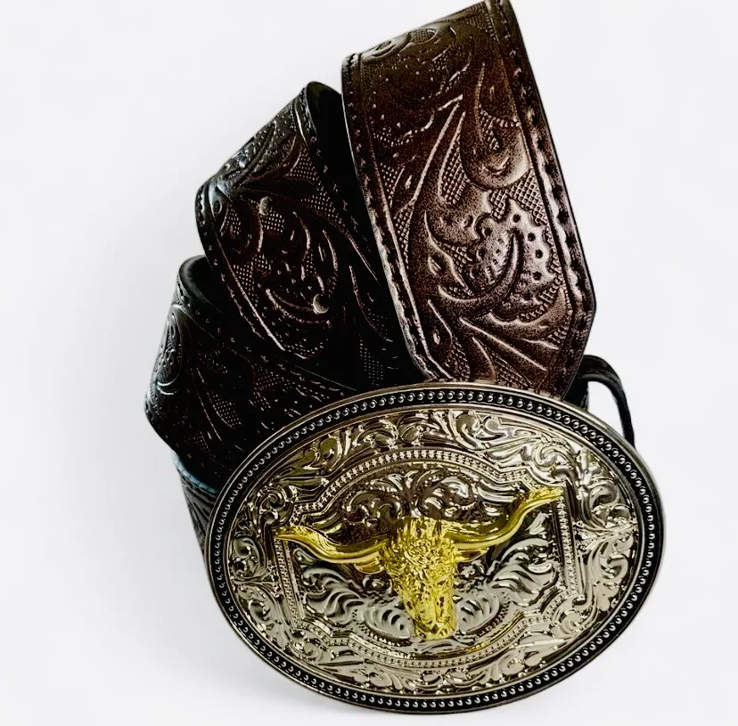 Custom Western Leather Belt Silver-Tone Buckle. — photo 2