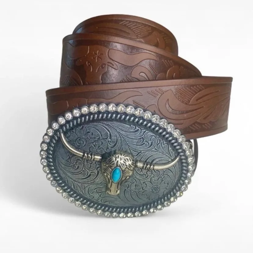 Western Embossed Belt Longhorn Buckle — photo 2