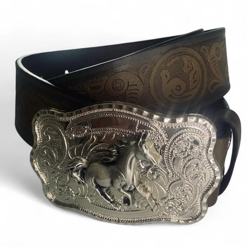 Custom Western Embossed Belt Galloping Horse Buckle — photo 4