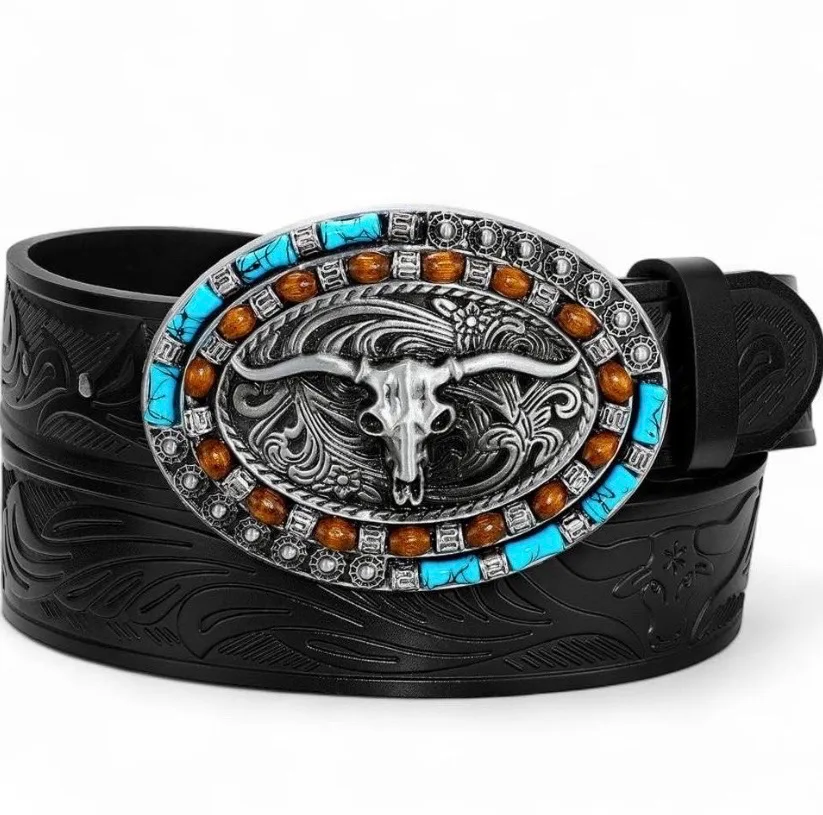 South-Western Style Tooled Belt Nocona Style Buckle — photo 5