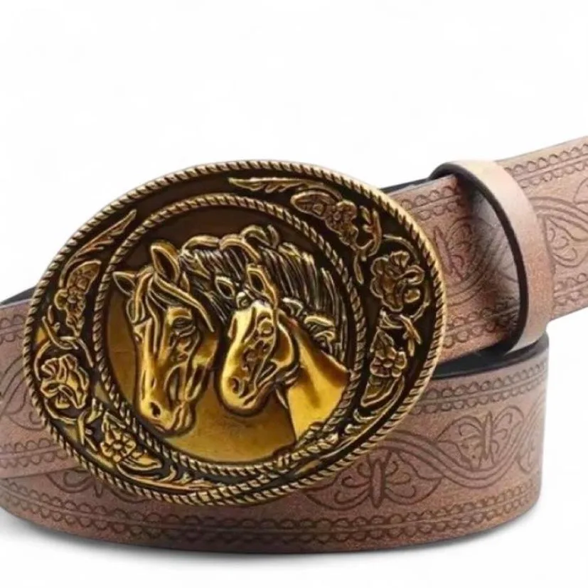 Western Brown Belt with Double Horse Head Buckle — photo 6