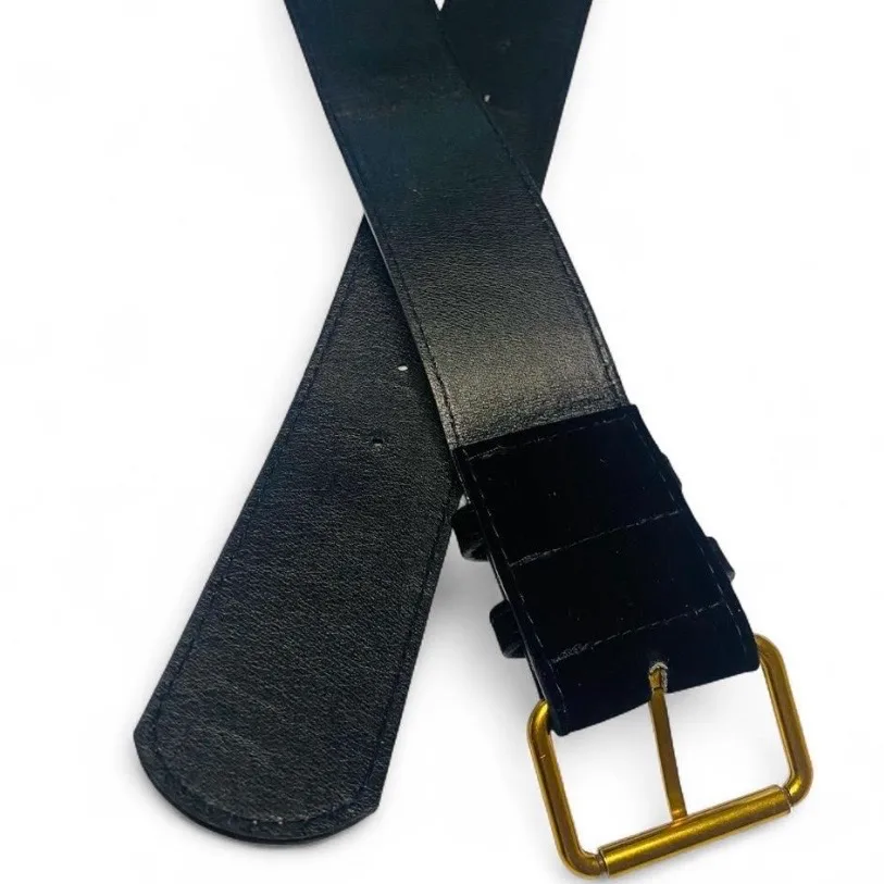 Retro-style wide black velvet belt large gold-tone buckle — photo 4