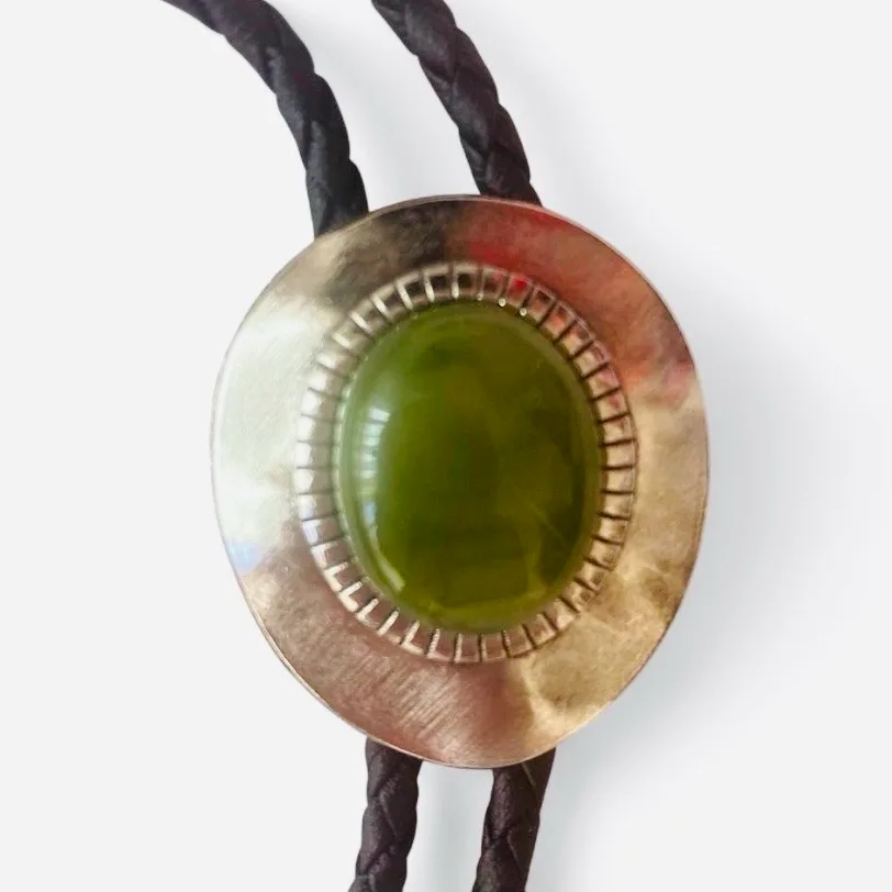 Western Bolo Tie Green Citrine Silver-Tone Setting – photo 2