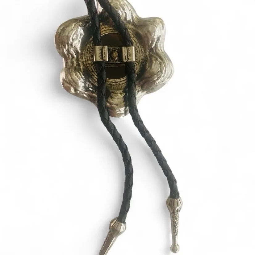 Western Style Bolo Tie Tigers Eye Silver-Tone Setting – photo 7