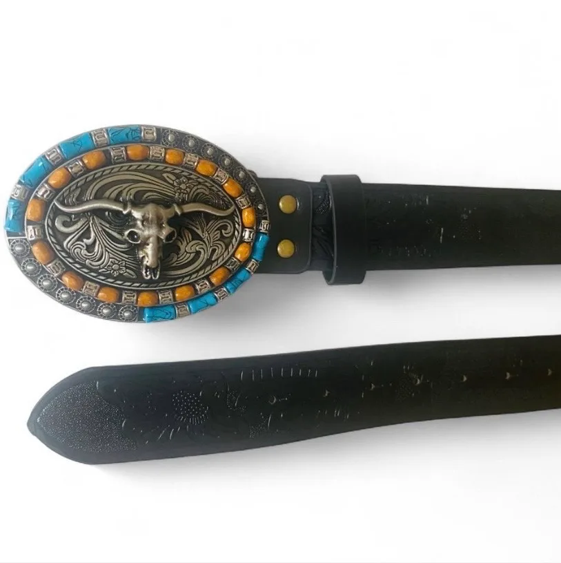 South-Western Style Tooled Belt Nocona Style Buckle — photo 3
