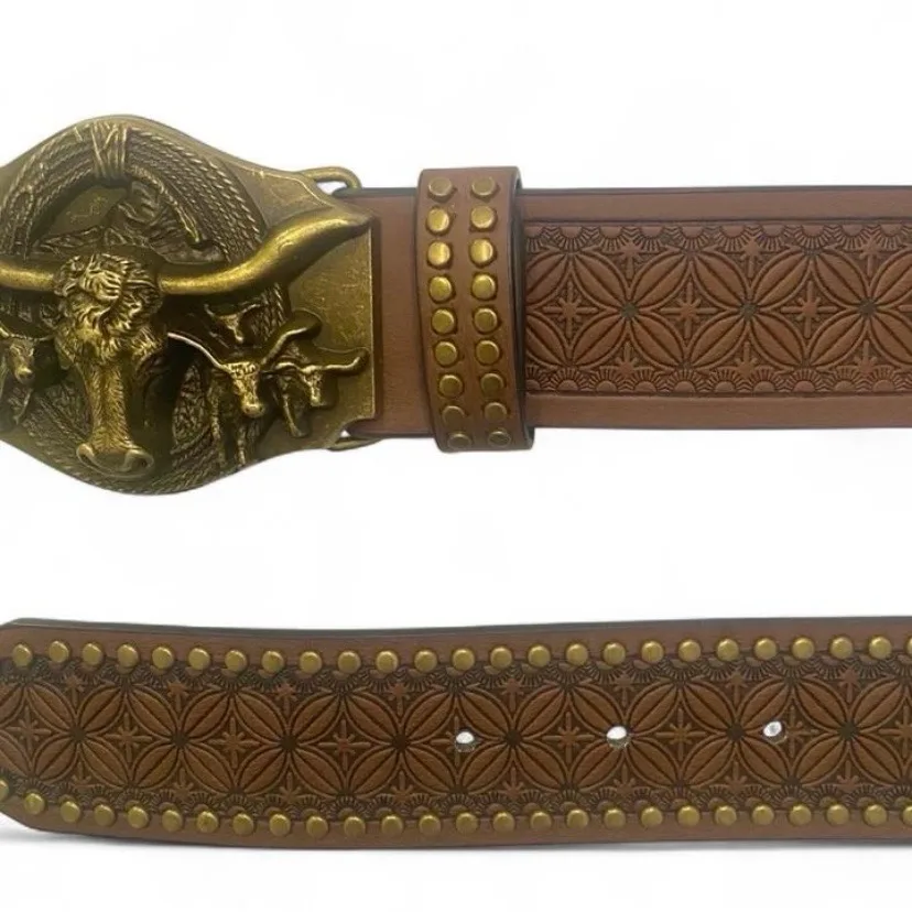 Western Belt Embossed Brass-Tone longhorn buckle — photo 4