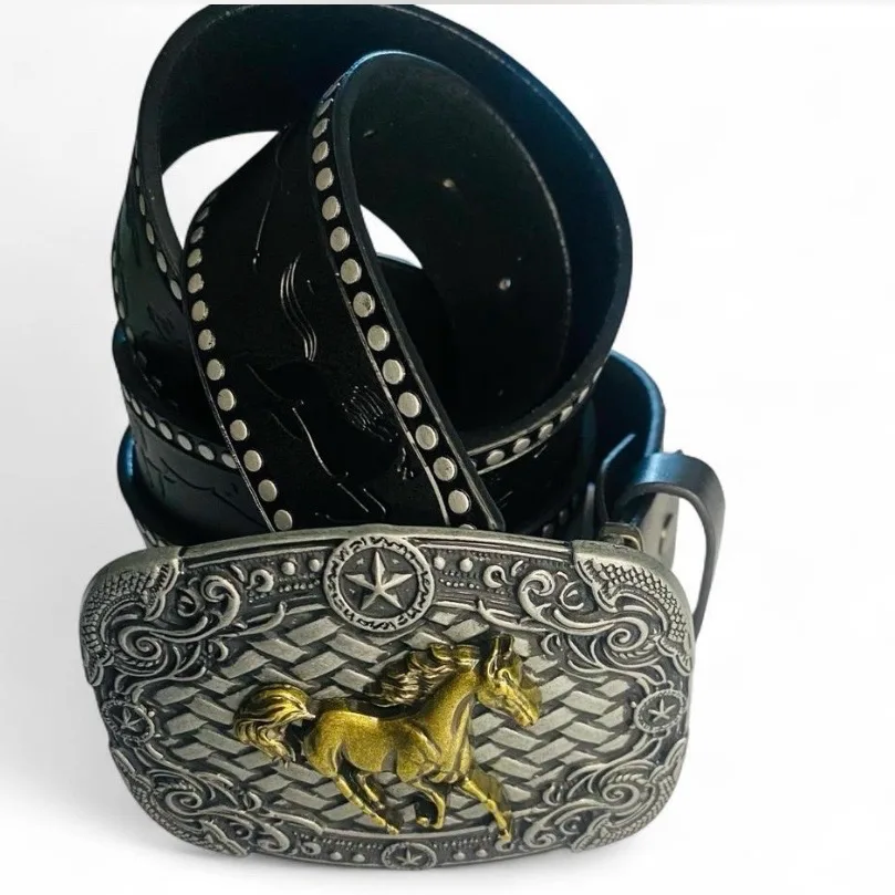 Western Embossed Belt Ornate Galloping Horse Buckle — photo 2