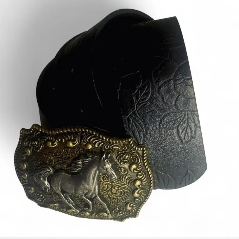 Western Style Embossed Belt Brass-Tone Buckle – photo 7