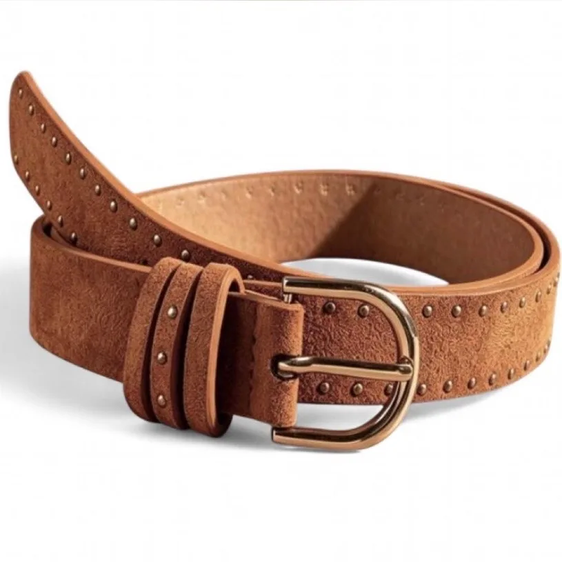 Western Style Camel Coloured Faux Suede Studded Belt — photo 8