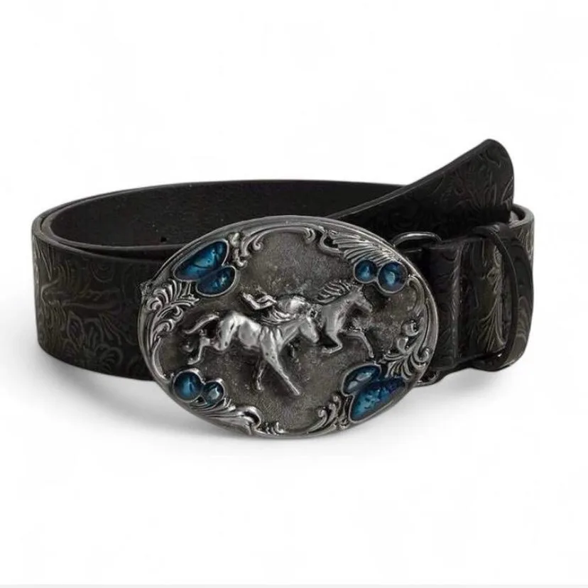 Western Embossed Belt Silver-Tone Horses Buckle — photo 5
