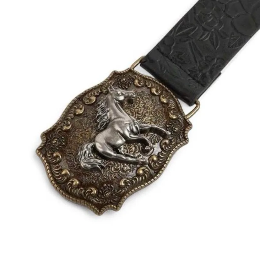 Western Style Embossed Belt Brass-Tone Buckle – photo 3