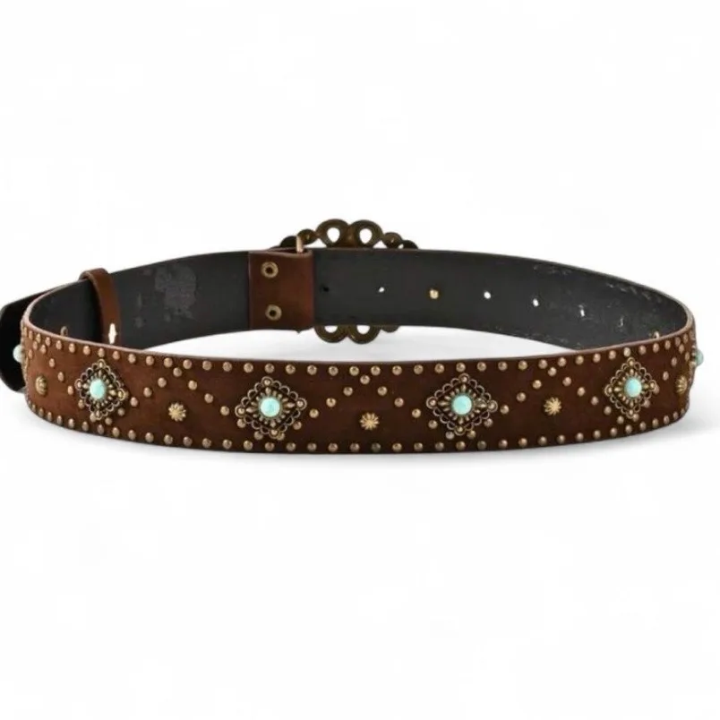 Vintage-Style Western Turquoise Concho Belt Brown – photo 2