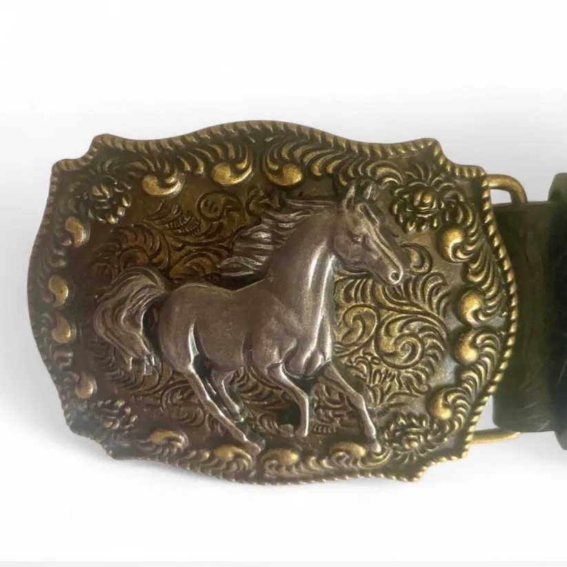 Western Style Embossed Belt Brass-Tone Buckle – photo 8