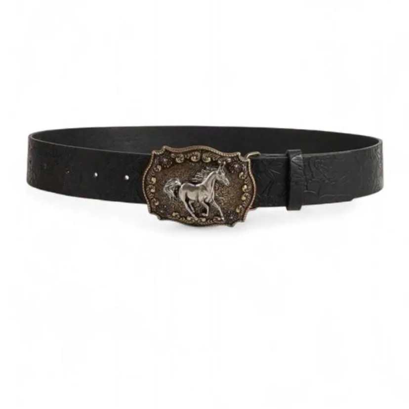 Western Style Embossed Belt Brass-Tone Buckle – photo 2
