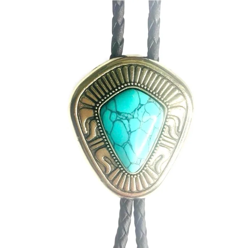 Western Bolo Tie Turquoise set in Silver Tone Bezel – photo 5