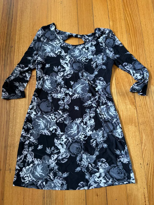 Vintage exception black and white rose print dress size L