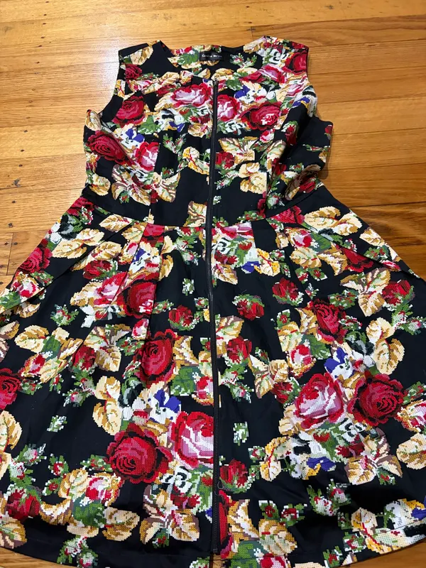 Caroline Morgan floral print zip front dress size xl
