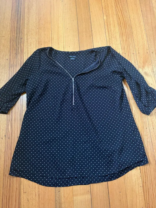 City chic polka dot zip front blouse size 16