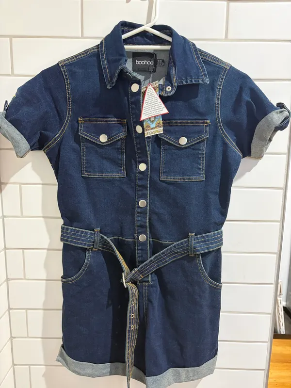 Boohoo dark blue denim romper size 16