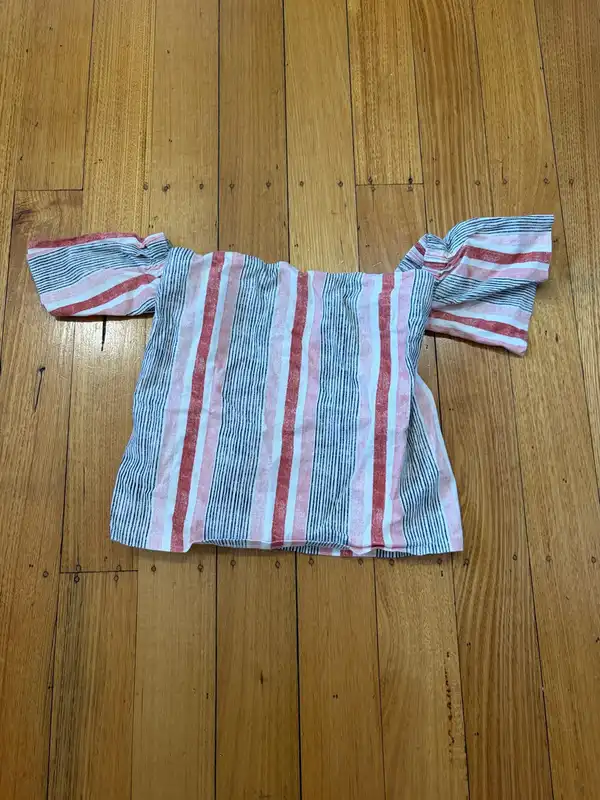 Mink pink striped off shoulder crop top size XS
