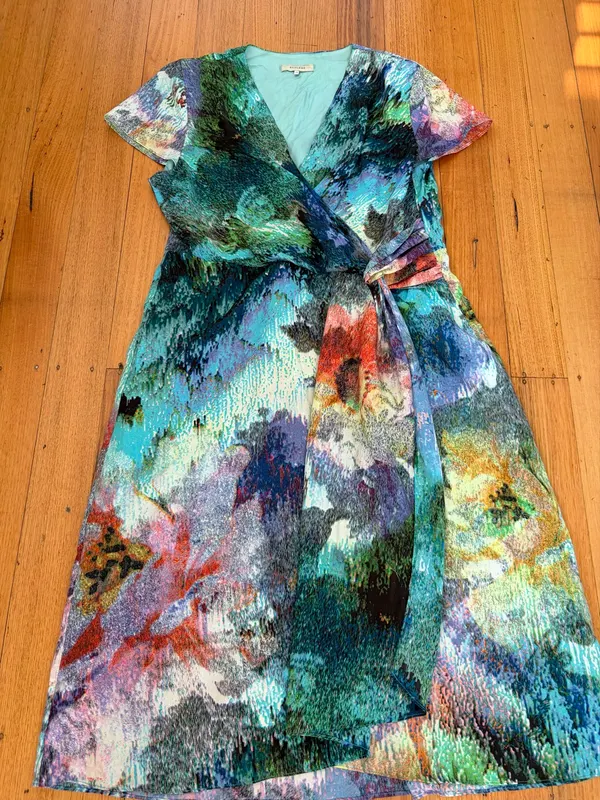 Stitches multi colour faux wrap dress size 16