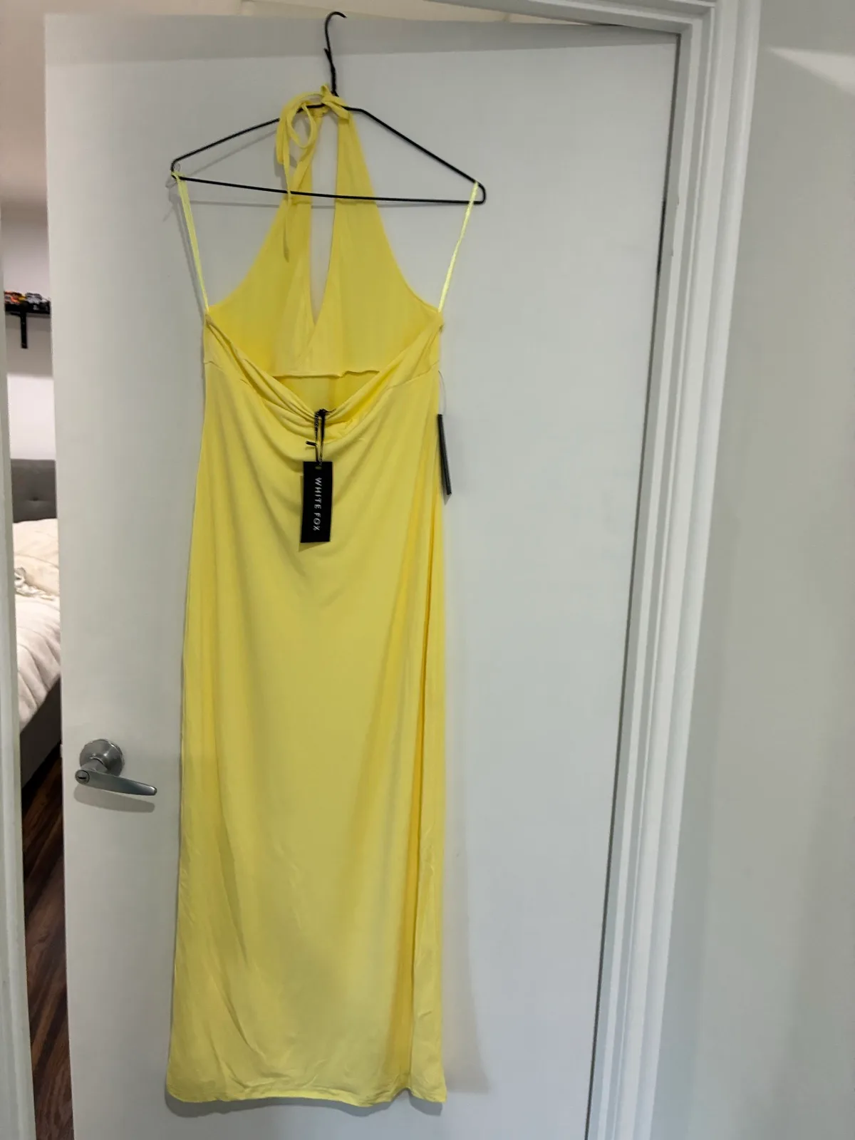 Yellow white fox maxi dress “We all want more halter neck maxi dress lemon” – photo 2