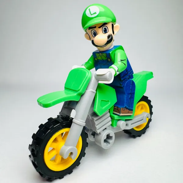 Luigi & Bike - Custom Brick Minifigure